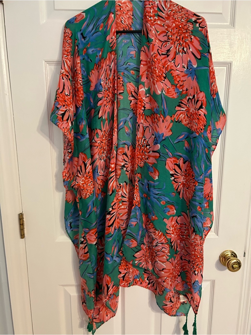Anthropologie Do everything in love Green Shirt with Coral Floral Print